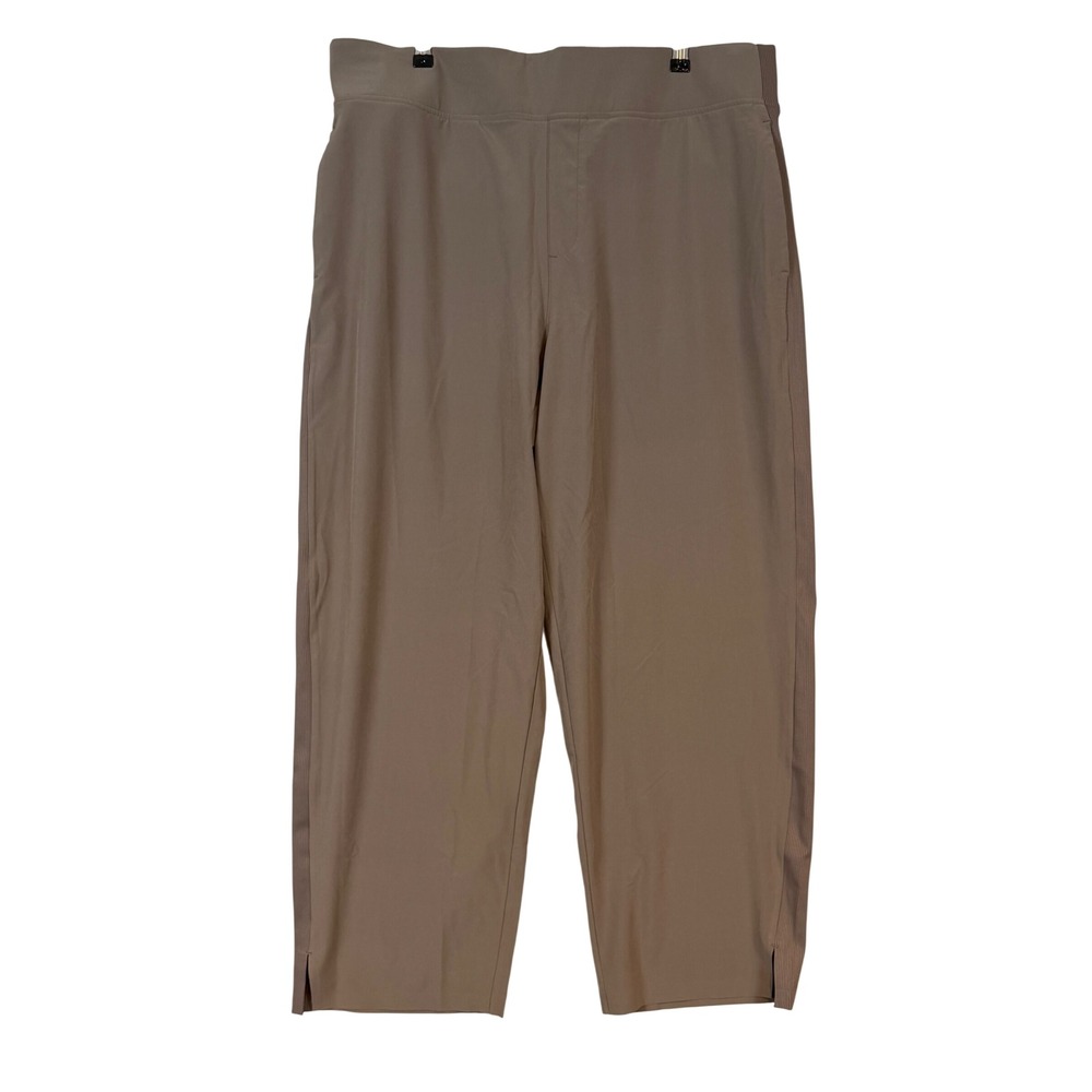 NWT Kirkland Signature Womens XXL Ankle Pants Taupe‎ Brown Stretch Ribbed Side
